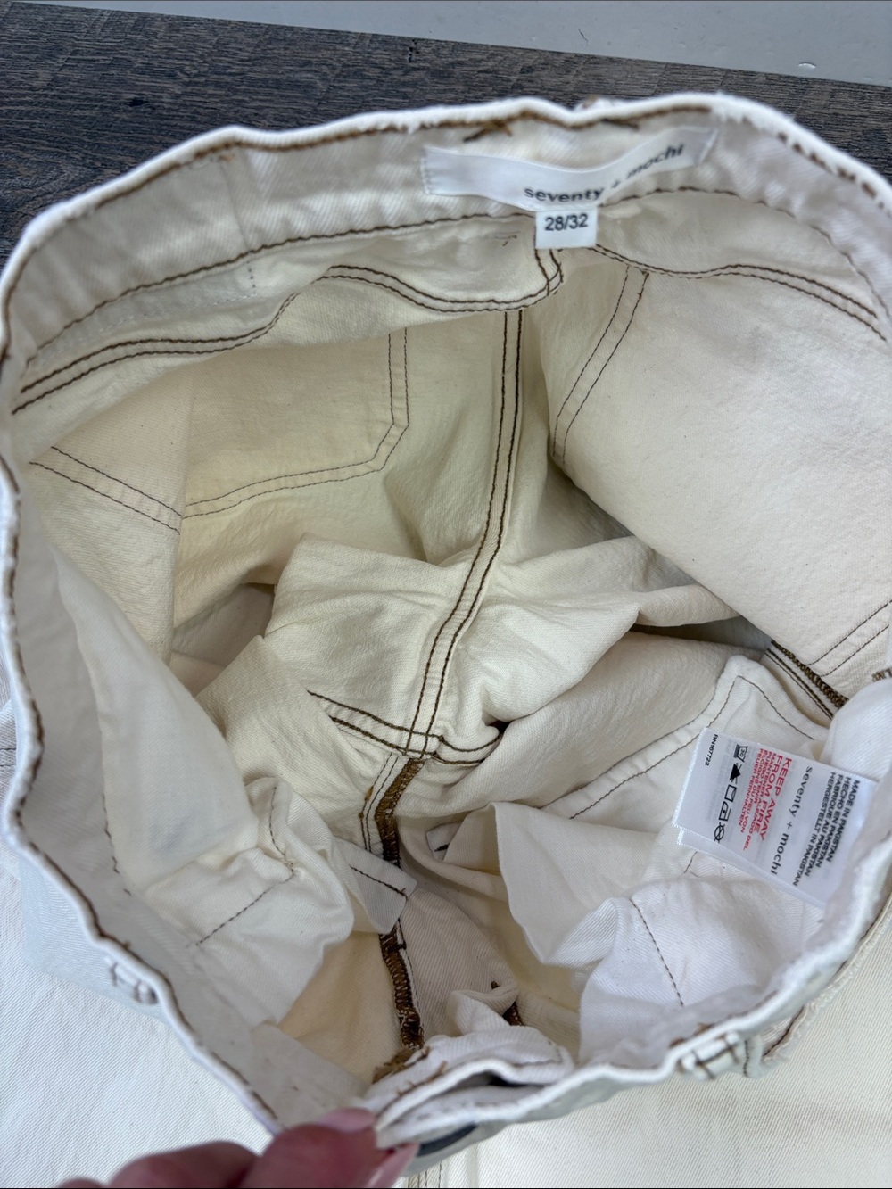 Seventy + Mochi Cream High Rise Wide Leg Jeans Contrast Stitching 28/32 - Picture 6 of 14